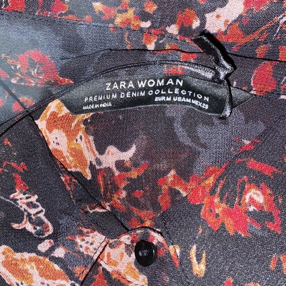 Zara Premium Collection Sheer Floral Button Front Cinched Tie Waist Tunic Size M - Picture 9 of 11